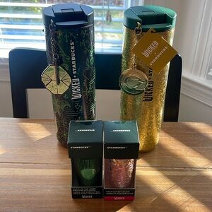 Starbucks+Wicked Set Elphaba 16oz tumbler, Gold crackle-cup tumbler & 2keychains